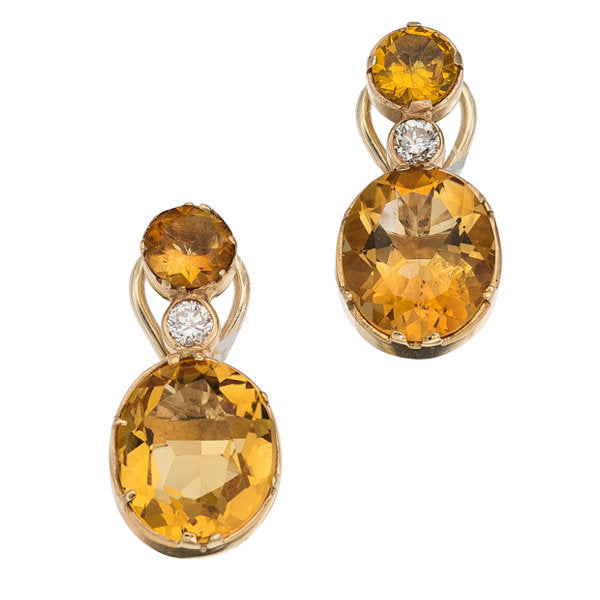 Citrine, Diamond, Gold Earrings
