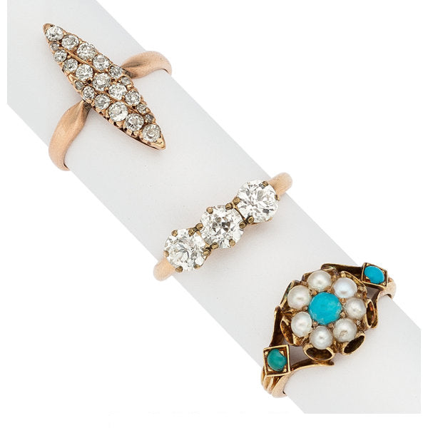 Diamond, Cultured Pearl, Blue Stone, Gold Rings