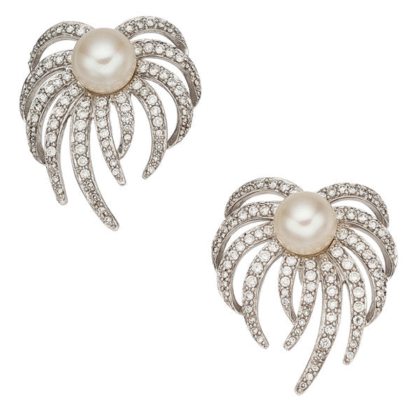Diamond, Cultured Pearl, White Gold Earrings