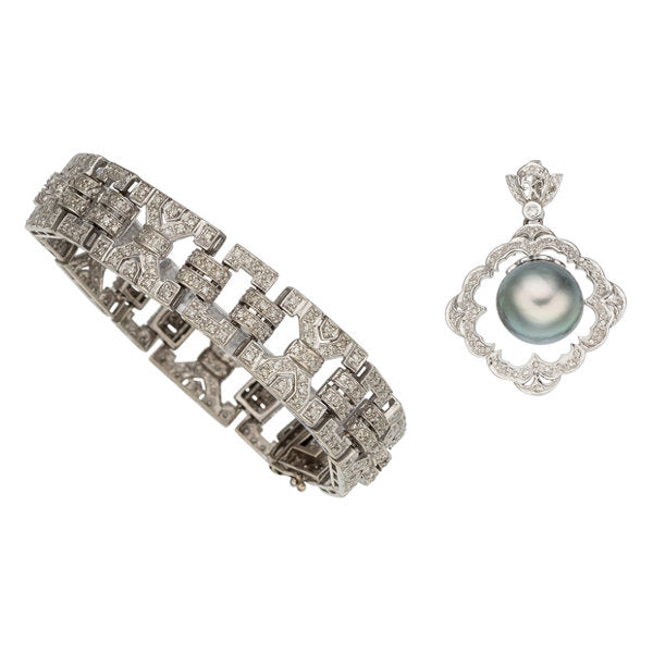 Diamond, Cultured Pearl, White Gold Jewelry