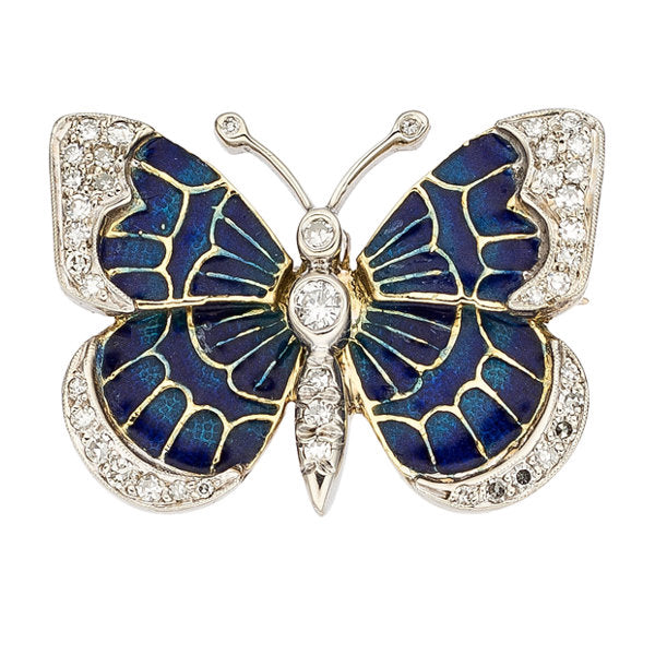 Diamond, Enamel, Platinum-Topped Gold Brooch