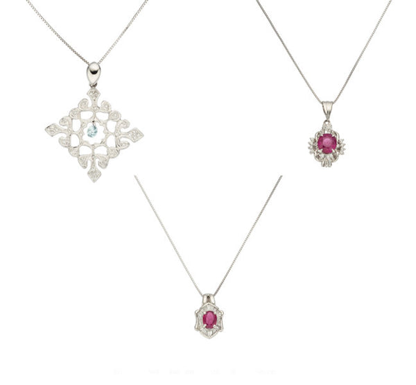 Diamond, Irradiated Blue Diamond, Ruby, Platinum, White Gold, White Metal, Pendant-Necklace