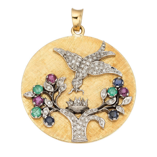 Diamond, Multi-Stone, Platinum, Gold Pendant