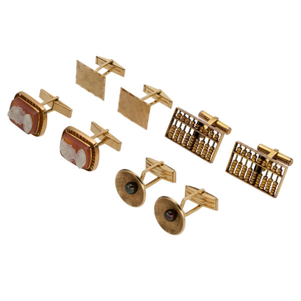 Hardstone Cameo, Cultured Pearl, Gold Cufflinks