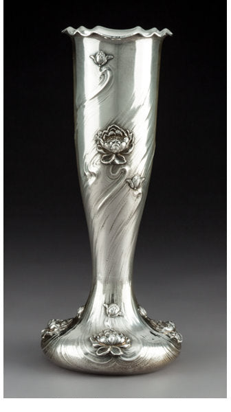 A Black, Starr & Frost Art Nouveau Silver Vase with Peony Motif
