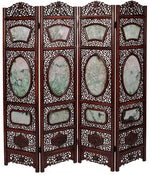 A Chinese Carved Hardwood and Jade Four-Panel Room Screen, 20th century