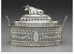 A Michael Hormer Silver Covered Butter Dish with Couchant Cow-Form Finial, Dublin, Ireland, late 18th century . Marks