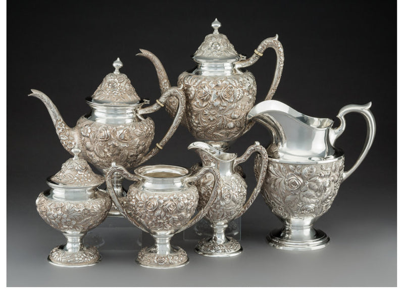 A Six-Piece Schofield Co. Baltimore Rose Pattern Silver Tea & Coffee Service, Baltimore, Maryland, early 20th century