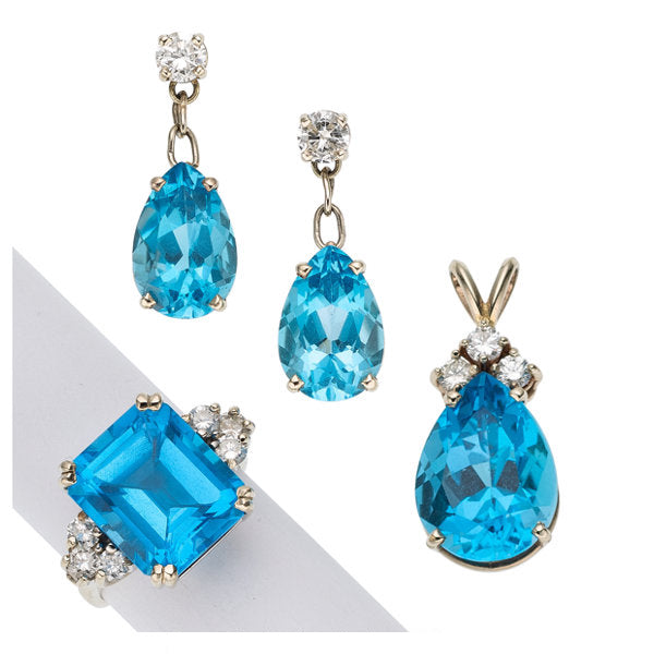 Blue Topaz, Diamond, White Gold Suite