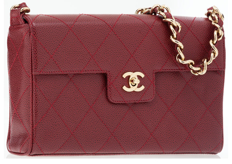 Chanel Burgundy Caviar Leather Flap Bag with Gold Hardware