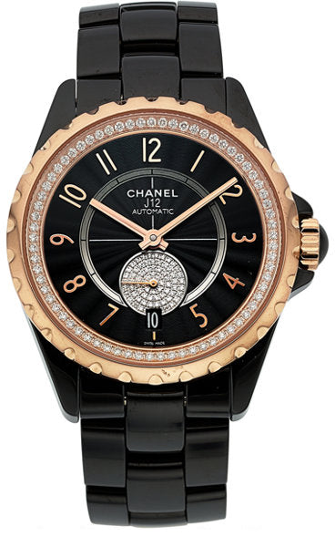 Chanel Lady's Diamond, Ceramic, Rose Gold, Stainless Steel J12 Watch