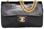 Chanel Shiny Black Crocodile Small Double Flap Bag with Gold Hardware. Very Good Condition