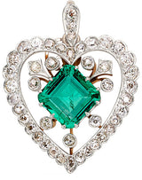 Colombian Emerald, Diamond, Platinum-Topped Gold Pendant
