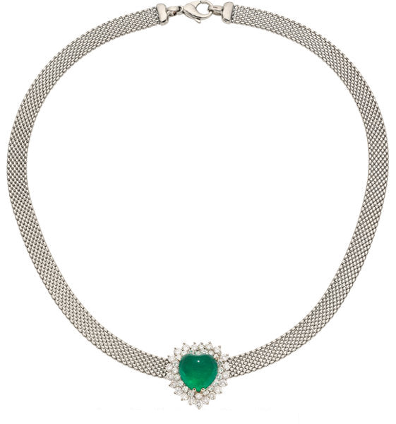 Colombian Emerald, Diamond, Platinum, White Gold Necklace