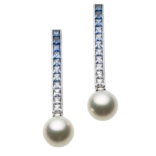 Cultured Pearl, Sapphire, White Gold Earrings, Mikimoto