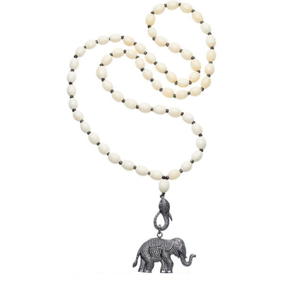Diamond, Bone, Multi-Stone, Silver Pendant-Necklace