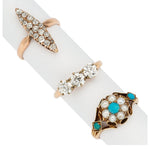 Diamond, Cultured Pearl, Blue Stone, Gold Rings