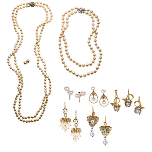 Diamond,Cultured Pearl, Gold Jewelry