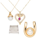 Diamond, Cultured Pearl, Mabe Pearl, Ruby, Gold Pendants