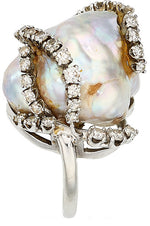 Diamond, Cultured Pearl, Platinum Ring