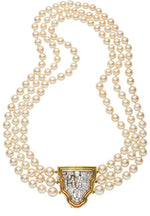 Diamond, Cultured Pearl, Platinum, Gold Necklace