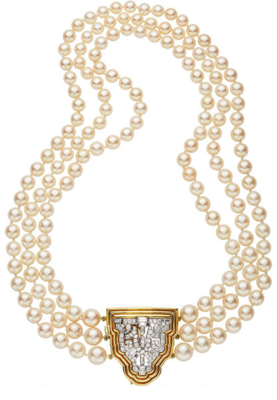 Diamond, Cultured Pearl, Platinum, Gold Necklace