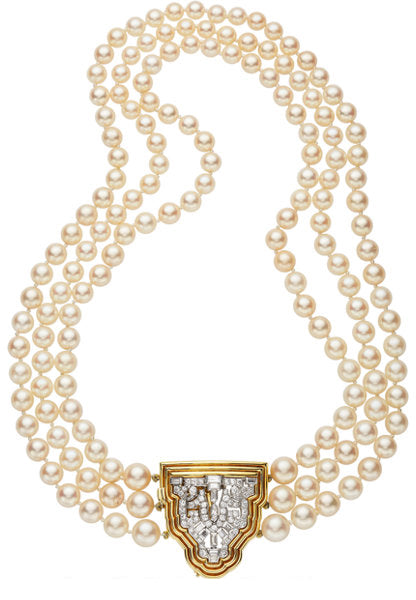Diamond, Cultured Pearl, Platinum, Gold Necklace