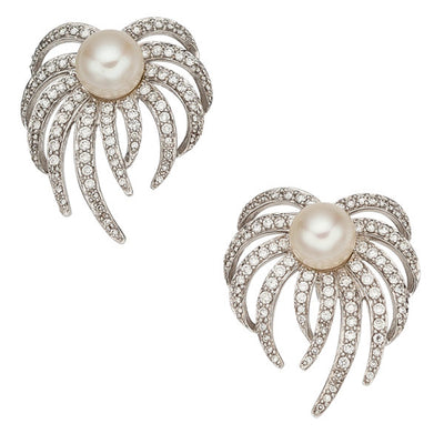 Diamond, Cultured Pearl, White Gold Earrings