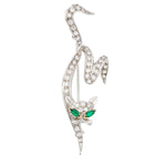 Diamond, Emerald, White Gold Brooch