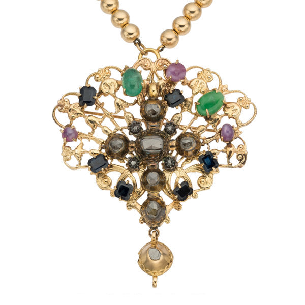 Diamond, Multi-Stone, Gold Pendant-Necklace