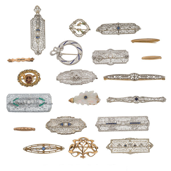 Diamond, Multi-Stone, Synthetic Stone, Seed Pearl, Enamel, Platinum, Gold Brooches