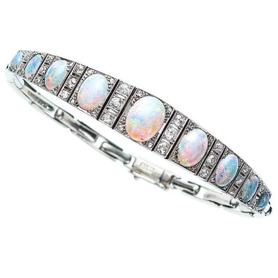 Diamond, Opal, White Gold Bracelet