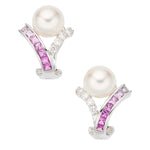 Diamond, Sapphire, Cultured Pearl, White Gold Earrings, Mikimoto