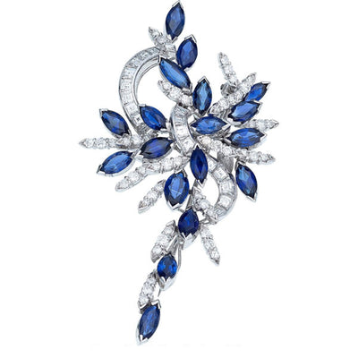 Diamond, Sapphire, White Gold Brooch