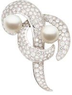 Diamond, South Sea Cultured Pearl, Platinum Brooch