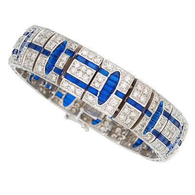 Diamond, Synthetic Sapphire, White Gold Bracelet