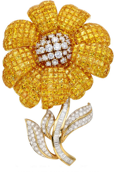 Diamond, Yellow Sapphire, Gold Brooch
