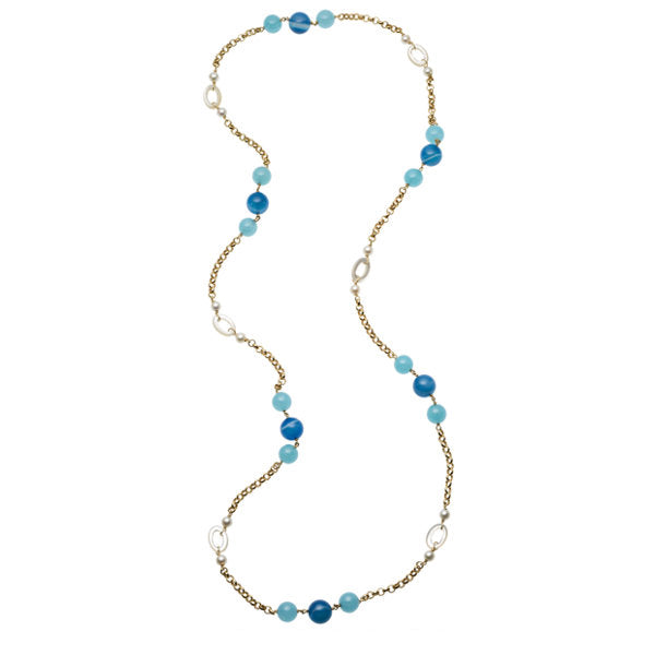 Dyed Chalcedony, Cultured Pearl, Mother-of-Pearl, Gold Necklace
