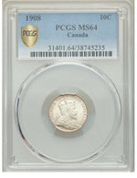 Edward VII 10 Cents 1908 MS64 PCGS
