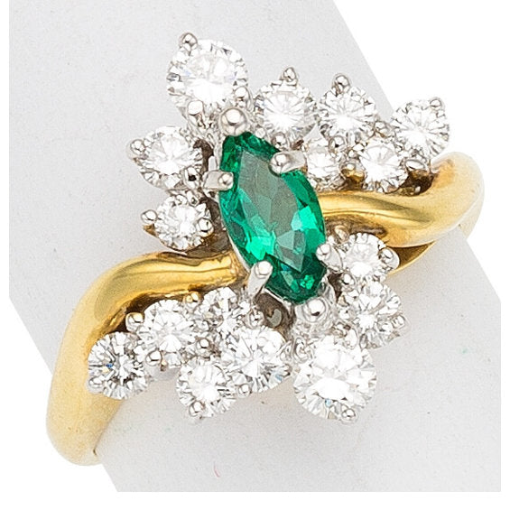 Emerald, Diamond, 18k Gold Ring