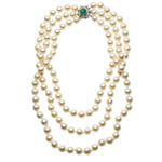 Emerald, Diamond, Cultured Pearl, White Gold Necklace