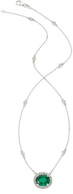 Emerald, Diamond, White Gold Necklace