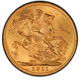 George V gold Sovereign 1911-C MS65 PCGS