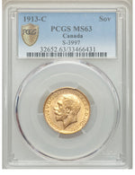 George V gold Sovereign 1913-C MS63 PCGS