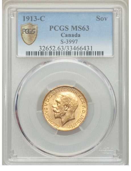 George V gold Sovereign 1913-C MS63 PCGS