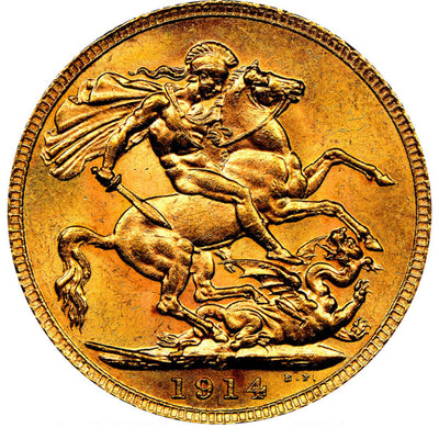 George V gold Sovereign 1914-C MS62 NGC