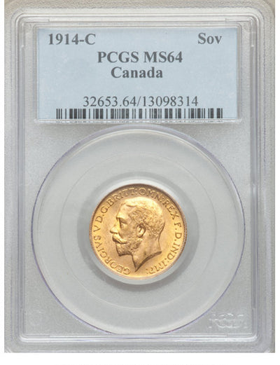 George V gold Sovereign 1914-C MS64 PCGS