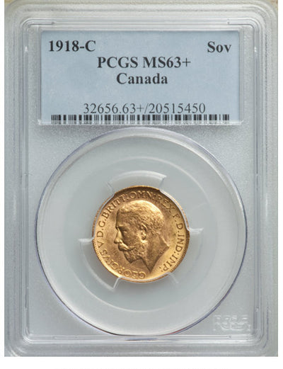 George V gold Sovereign 1918-C MS63+ PCGS