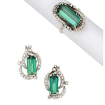 Green Tourmaline, Diamond, White Gold Jewelry Suite