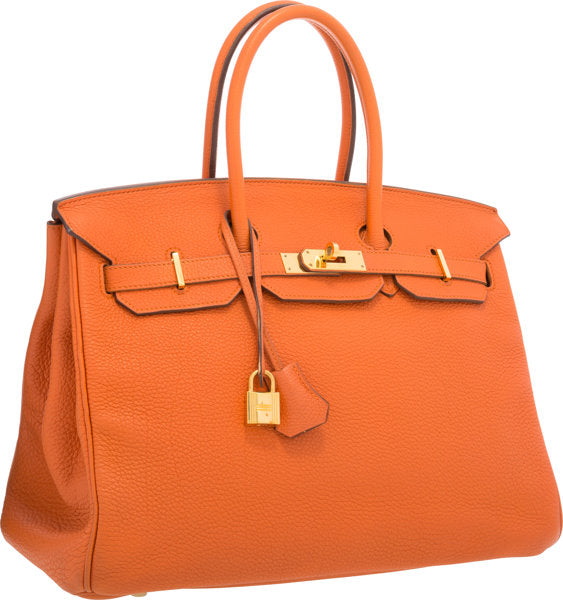 Hermes 35cm Orange H Clemence Leather Birkin Bag with Gold Hardware